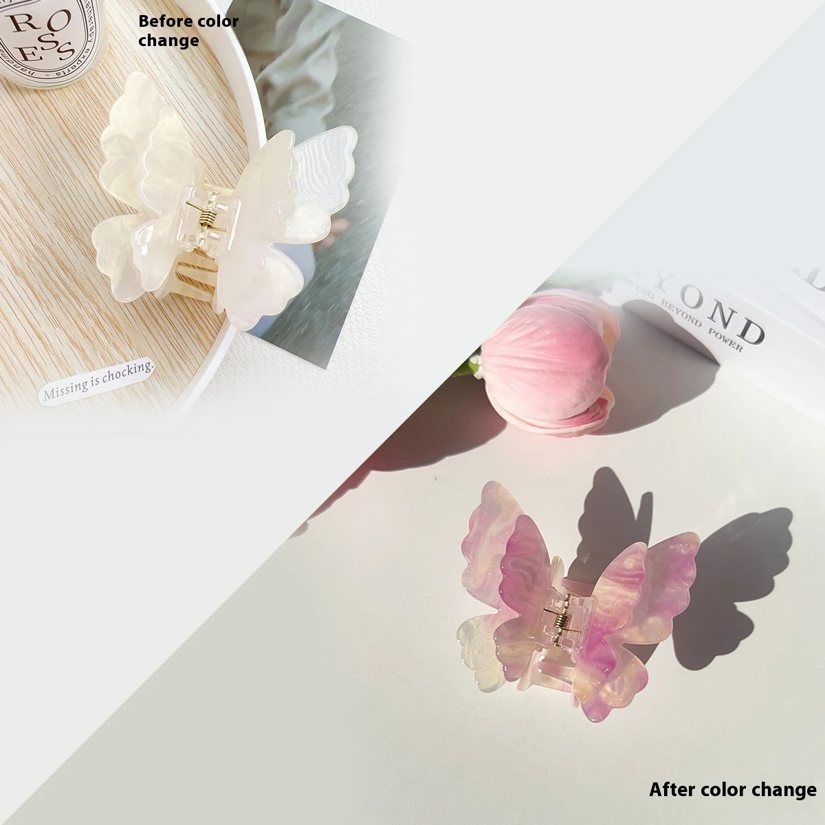 French high-end double-layer butterfly color hair clip. Elegant, colorful and perfect for sophisticated hairstyles. Stro — photo 7