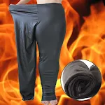 Warm imitation leather pants. Stay stylish and comfortable this winter. Thermal faux leather pants for women. — photo 5