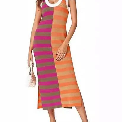 Knitted Color Matching Color Contrast Women's U-neck Sleeveless Casual Elegant Cotton Jumpsuit — photo 3