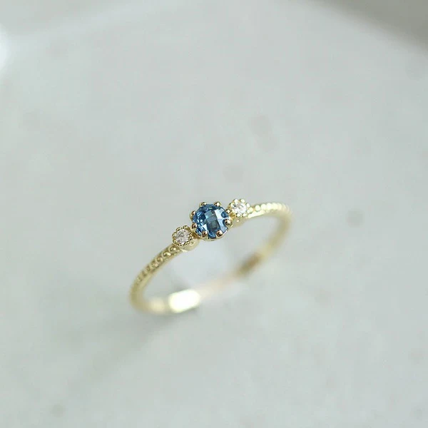 Anéis ROMAD com strass azul oceano para mulheres, tamanho 10.5, anéis de dedo dourados e prateados, perfeitos para casamentos e noivados, estilo boêmio simples. — foto 2