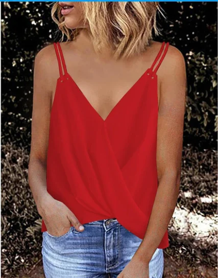 Title 2, New Style Sling V-neck Womens Solid Color Blouse