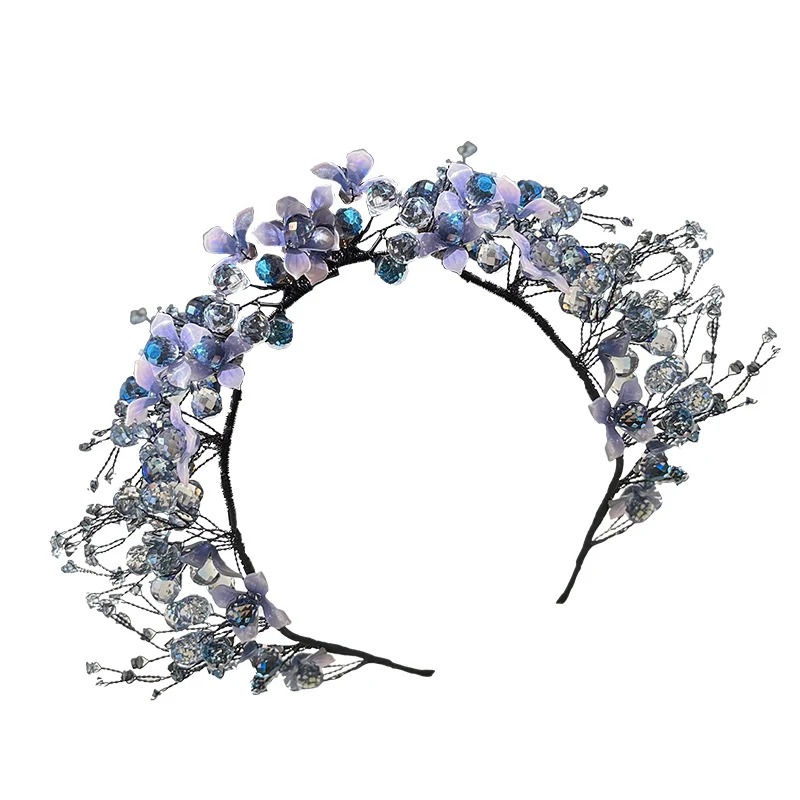 Conjunto de brincos de argola com flores de cristal azul — foto 1