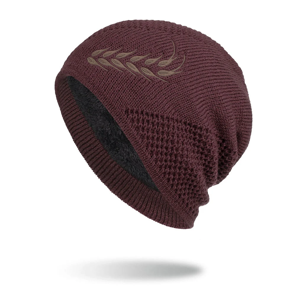 Title 3, Lange gebreide beanie met tarwe-oren reliëf. Wa...