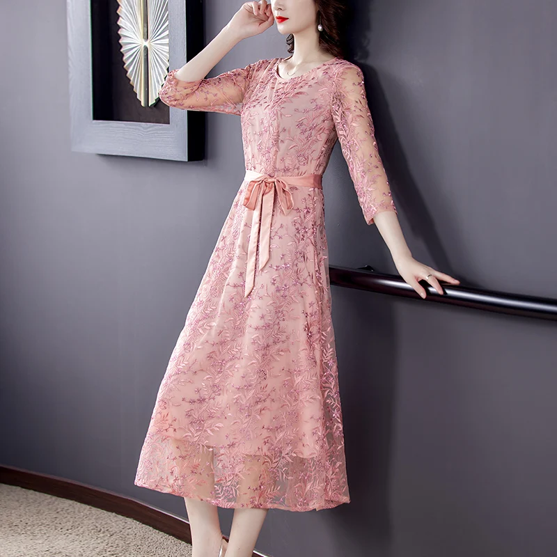 Vestido manga três-quartos feminino, estilo ocidental sofisticado, temperamento elegante, redução de idade, perfeito para diversas ocasiões. — foto 2