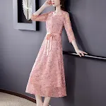 Vestido manga três-quartos feminino, estilo ocidental sofisticado, temperamento elegante, redução de idade, perfeito para diversas ocasiões. — foto 2
