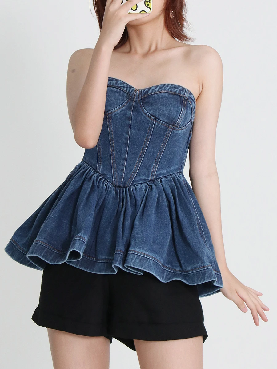 Title 1, Novo Design Temperamento Denim Bra Wash Ruffle ...