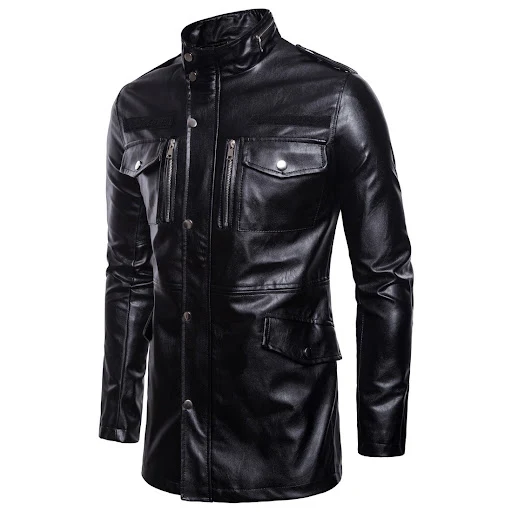 Title 4, Large size stand-up collar mens leather jacket...