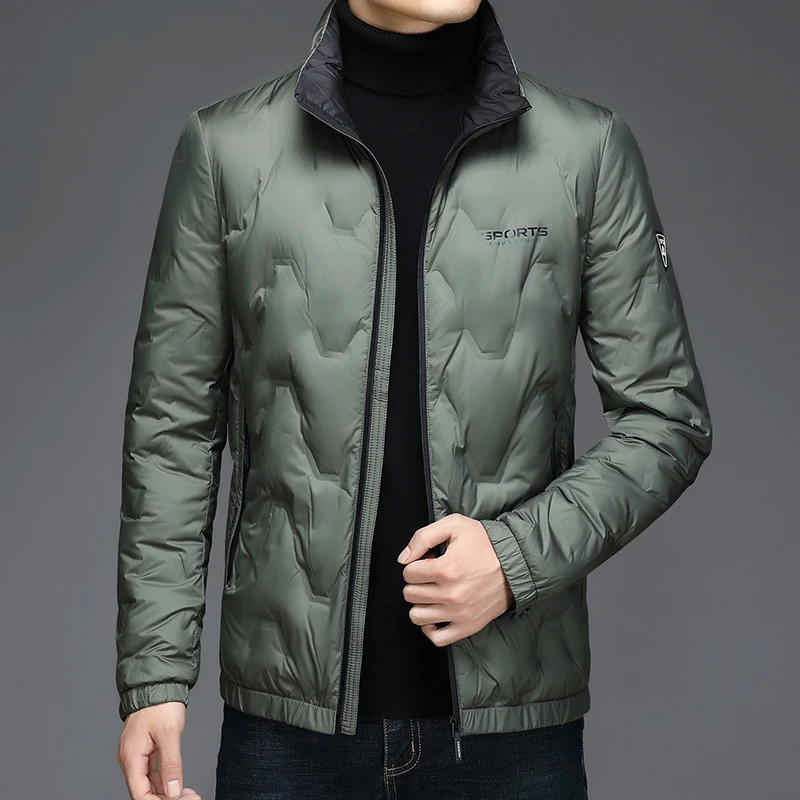 Title 2, Geometric embossed letters stand-up collar down...