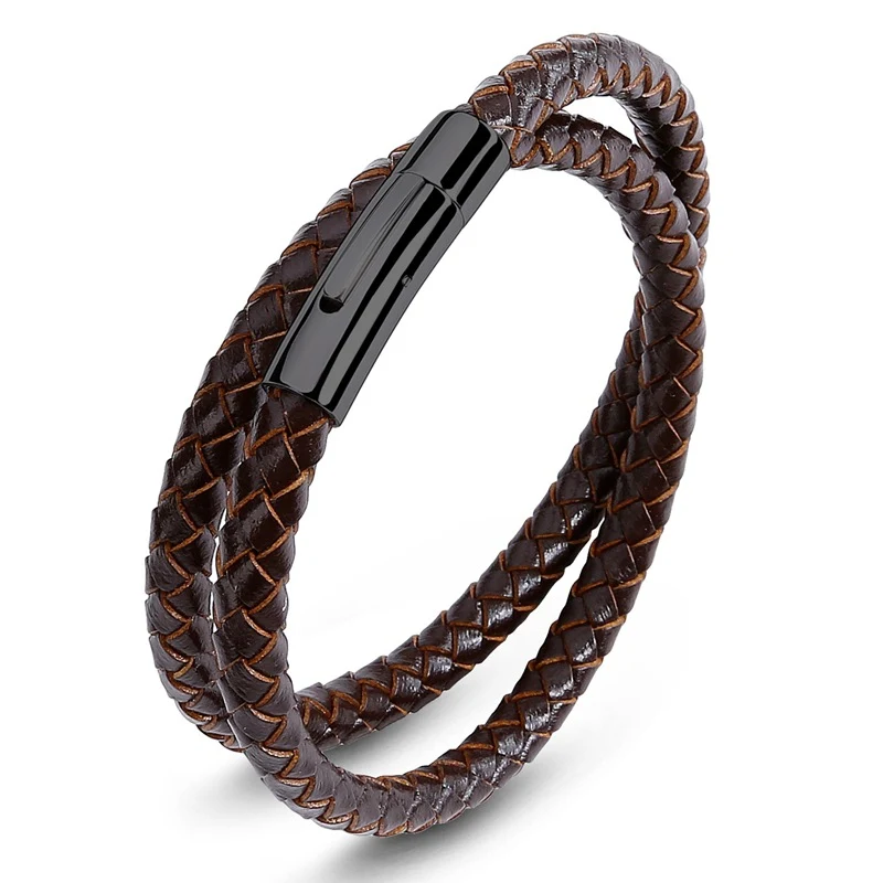 Pulseira simples versátil de couro tecido e aço inoxidável com anel duplo, adorno de venda quente transfronteiriça — foto 10