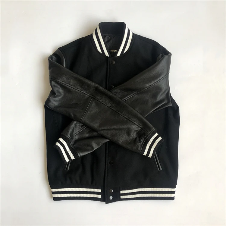 Title 4, Short leather wool stitching jacket, casual all...