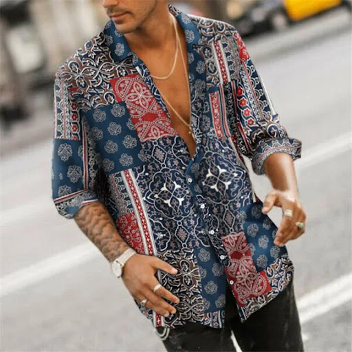 Title 7, Camicia casual ampia con stampa retrò a maniche...