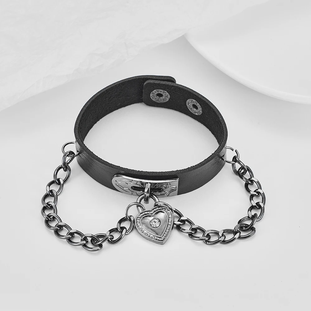 Gothic Hartvormige Armband met Leer, Schakels, Metalen Drukknop en Sluiting, Een Uniek Sieraad voor een Stijlvolle Look — foto 5