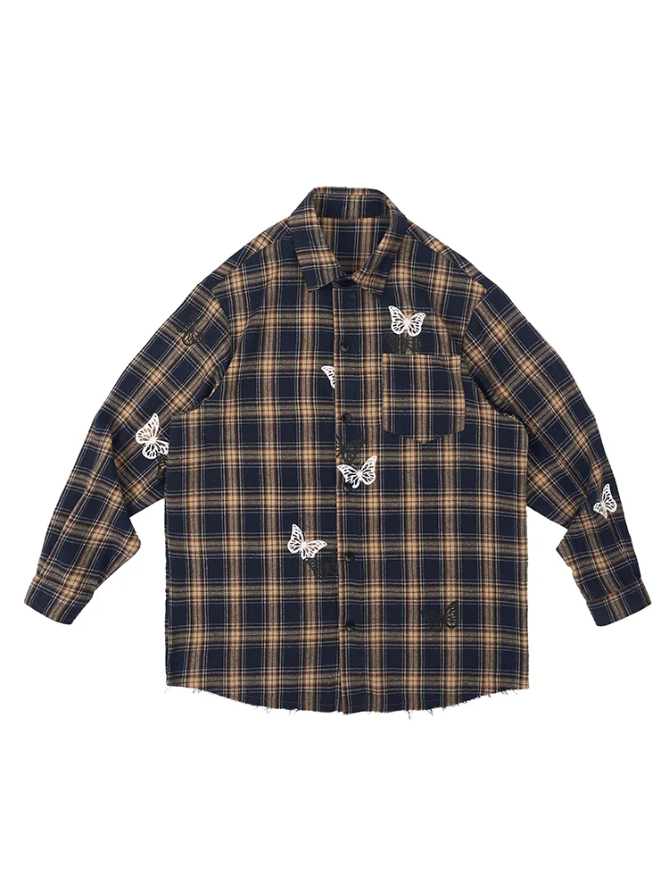 Giacca scozzese con stampa farfalle vintage dalla vestibilità ampia. Perfetta per un look casual e confortevole, ideale per ogni occasione. — foto 4