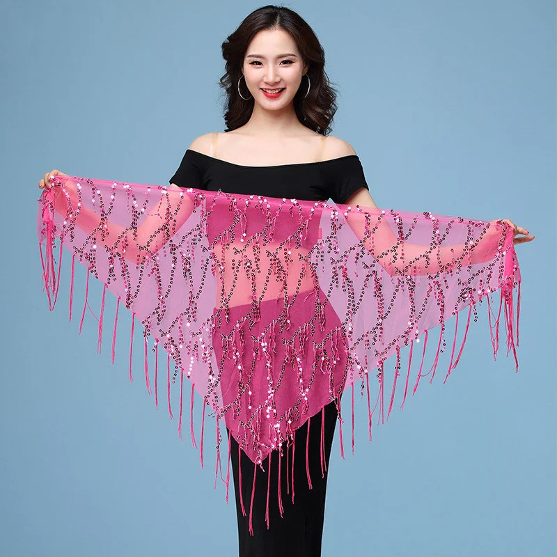 Hua Yu Reggiseno Triangolare con Paillettes e Nappe per Danza del Ventre, Ideale per Spettacoli, Balli. Brilla sul Palco, comfort e stile. — foto 19