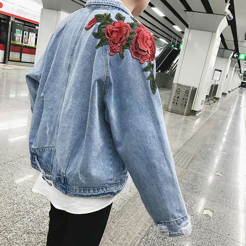 Title 3, Spring safflower embroidered washed denim jeans...