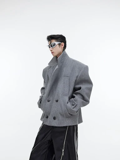 Title 2, Deconstructed Silhouette Short Woolen Suit Jack...