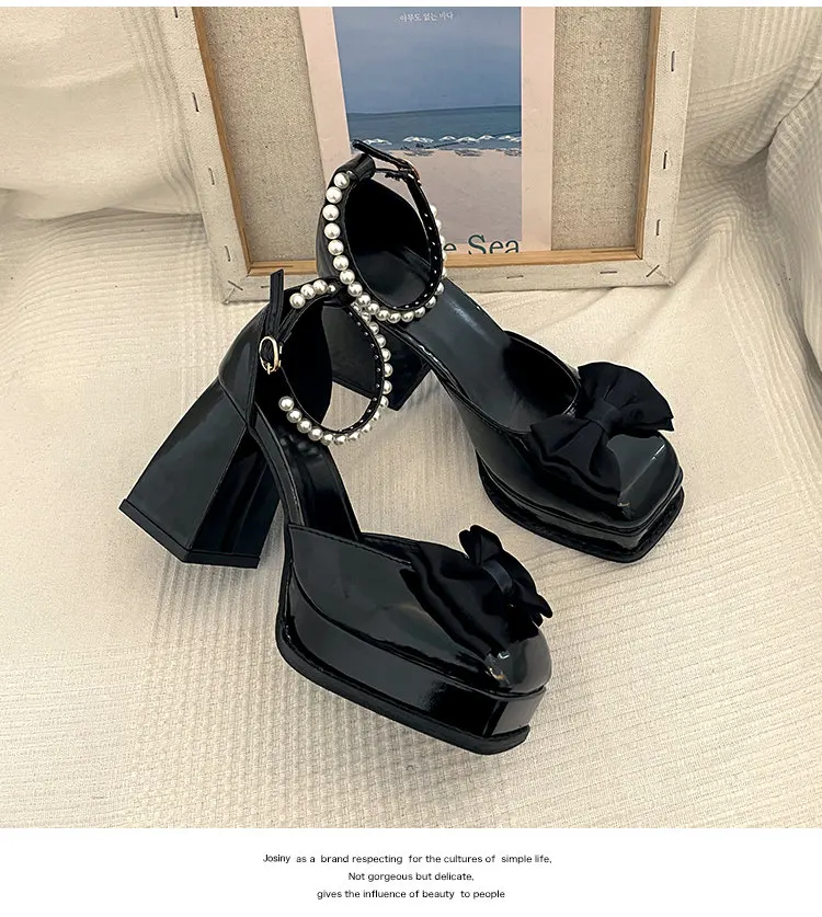 Title 9, Womens New High Chunky Heel Pearl Bow Mary Jan...