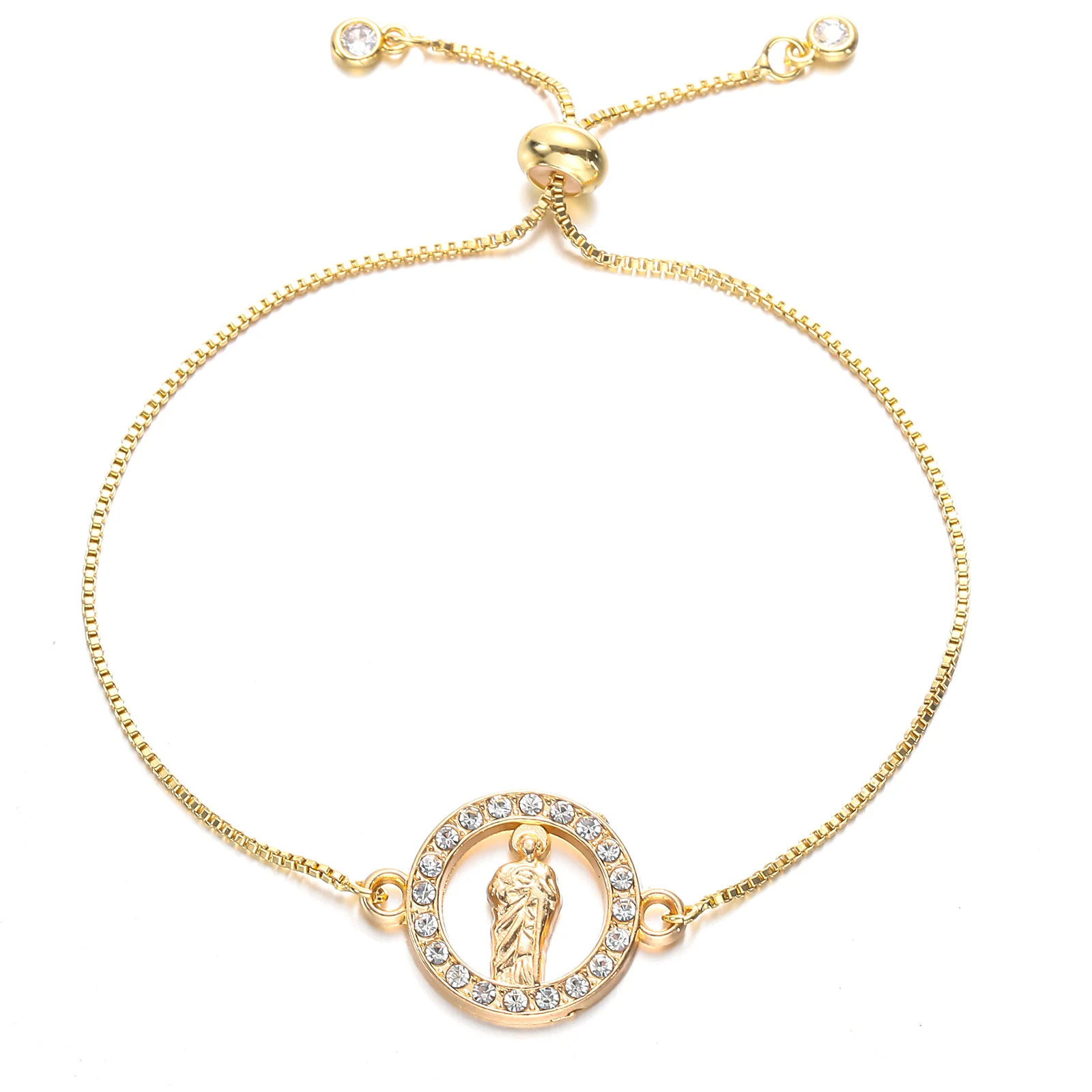 Nova pulseira retrátil de liga com strass da Virgem Maria, um acessório elegante e religioso para expressar sua fé com estilo. — foto 1