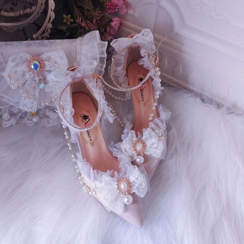Title 3, Embroidered Lolita Style Pointed Toe Wedding Sh...