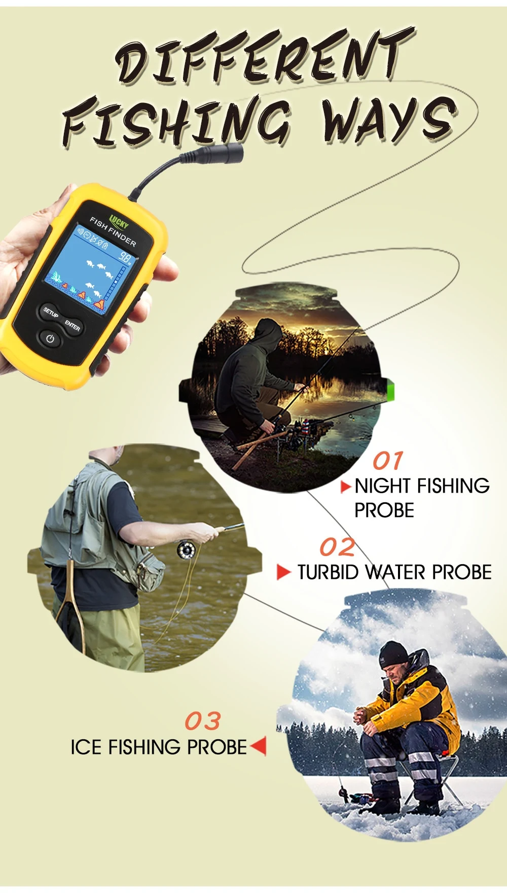 Fish Finder para pesca com sonar de alta precisão e tela colorida. Localize peixes, melhore sua pescaria, equipamento de pesca eficiente. — foto 12