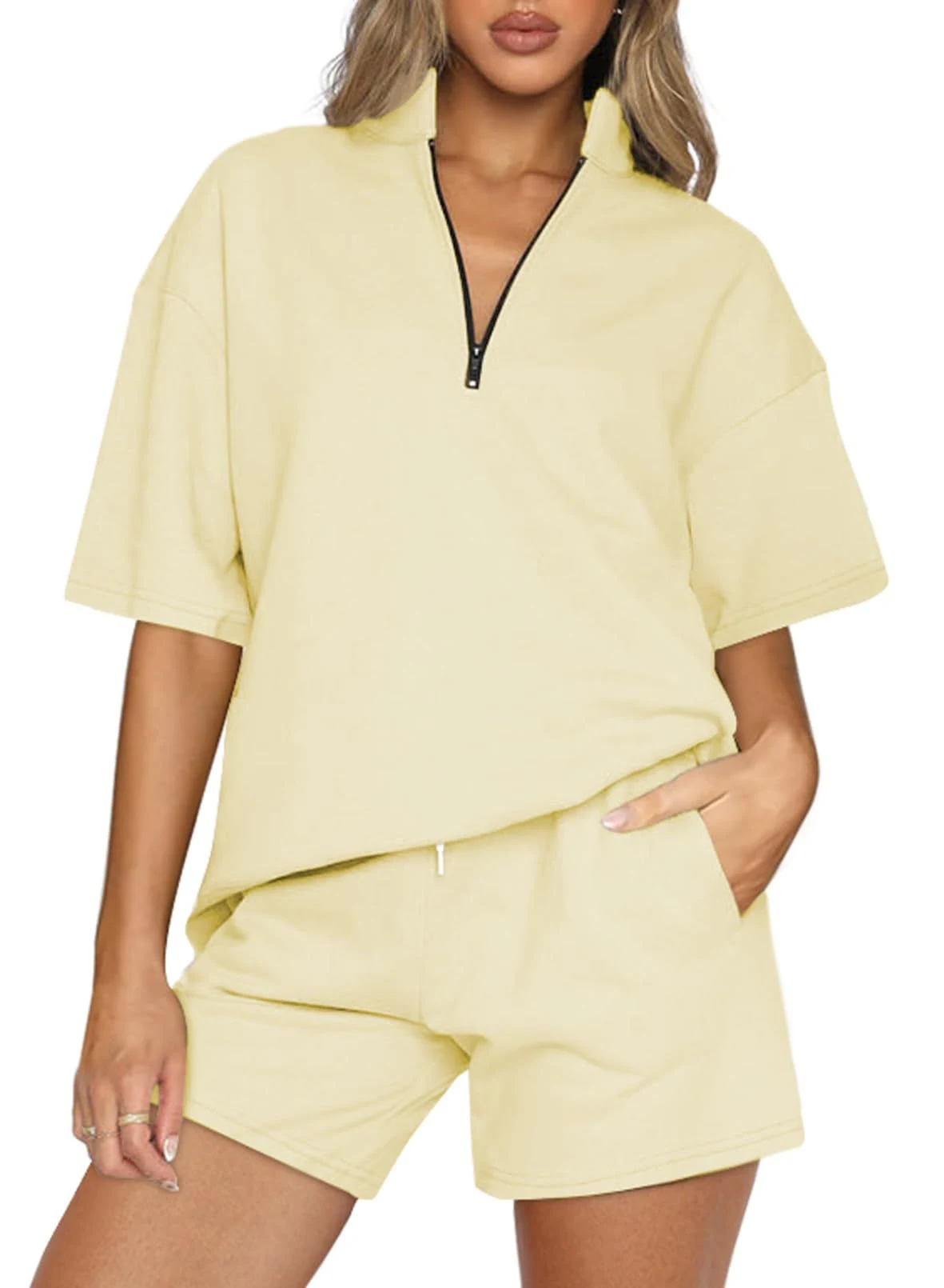 Title 8, Ladies Two-piece Set Oversized Half Zipper Pull...