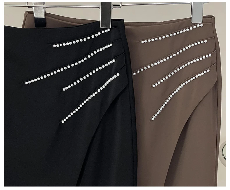 Title 3, High Waist Slim Skirt with Handmade Beading
