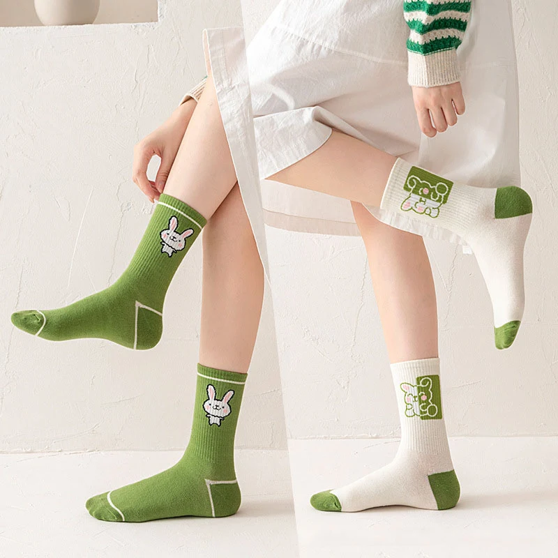 Title 6, Cartoon Rabbit Carrot Green Women Socks, soft a...