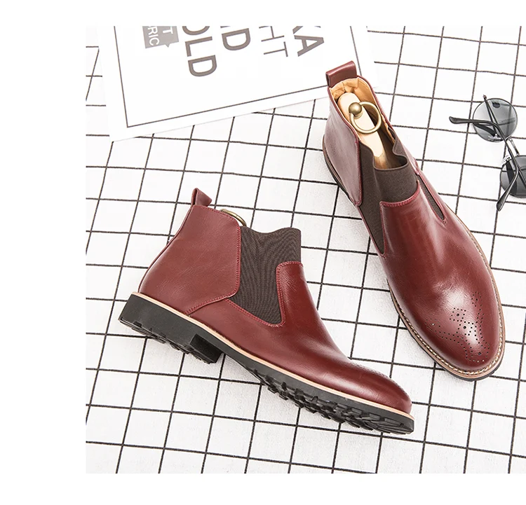 Title 2, Large Size Flat Leather Shoes Mid-high Cut Broo...