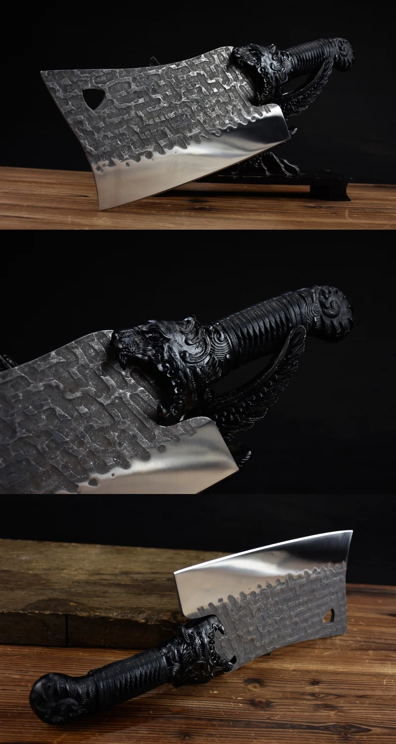 Title 5, Tiger Head Bone Chopping Knife With Round Handl...