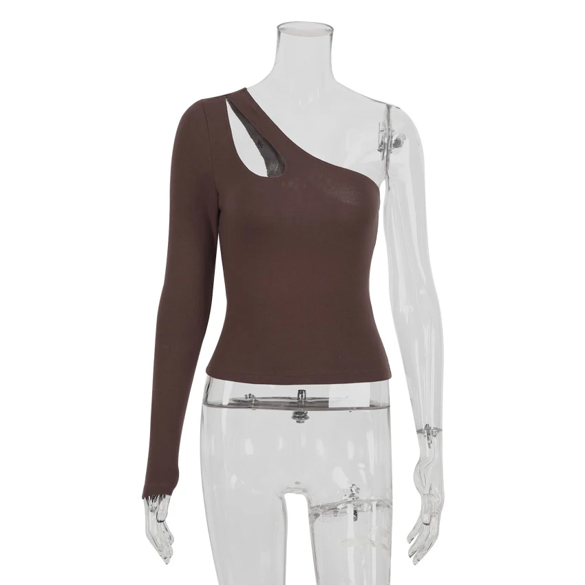 Title 5, Slanted Shoulder Asymmetric Hollow Long-sleeved...