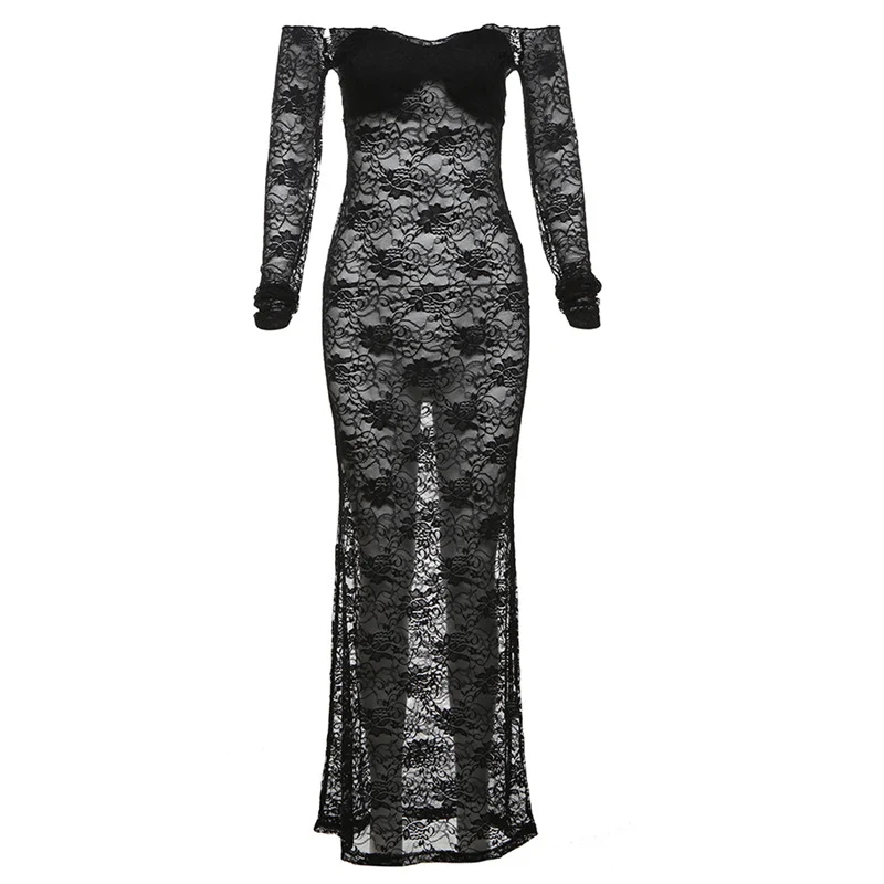 Off-neck Lace Crochet See-through Slim-fit Dress, perfect for a stylish and sensual look, designed to flatter your figur — photo 3