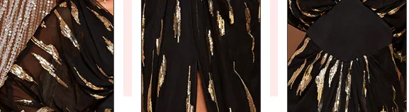 Title 8, Sequined Lantern Sleeve V-neck Elegant Ladies D...
