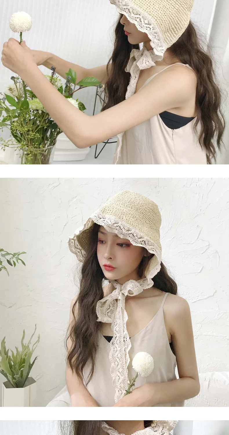 Title 2, Lace Lace Sweet Sunshade Straw Hat Outdoor Suns...