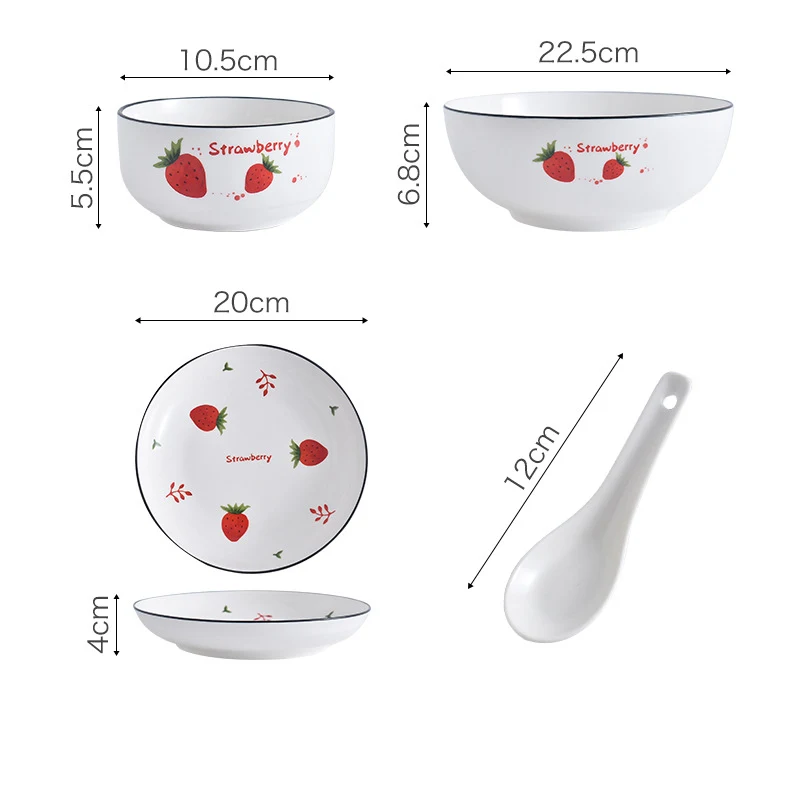 Title 1, Strawberry ceramic bowl and spoon set for table...