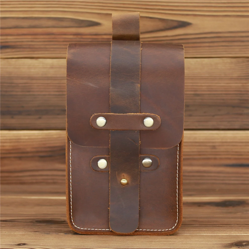 Bolsa Vintage em Couro Crazy Horse para Celular Masculina e Feminina – Proteção, Estilo Clássico e Durabilidade para Seu Telefone — foto 3