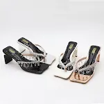 Sandálias femininas de salto alto grosso com strass, bico quadrado, modernas e plus size, ideais para uso ao ar livre, conforto e estilo! — foto 7