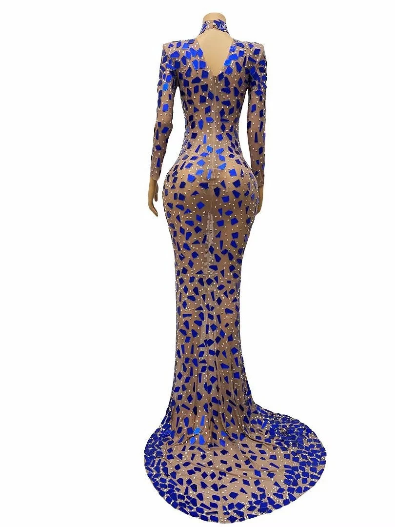 Sexy elegant blauw lens coltrui banketjurk, een perfect performance kostuum voor speciale evenementen. — foto 8