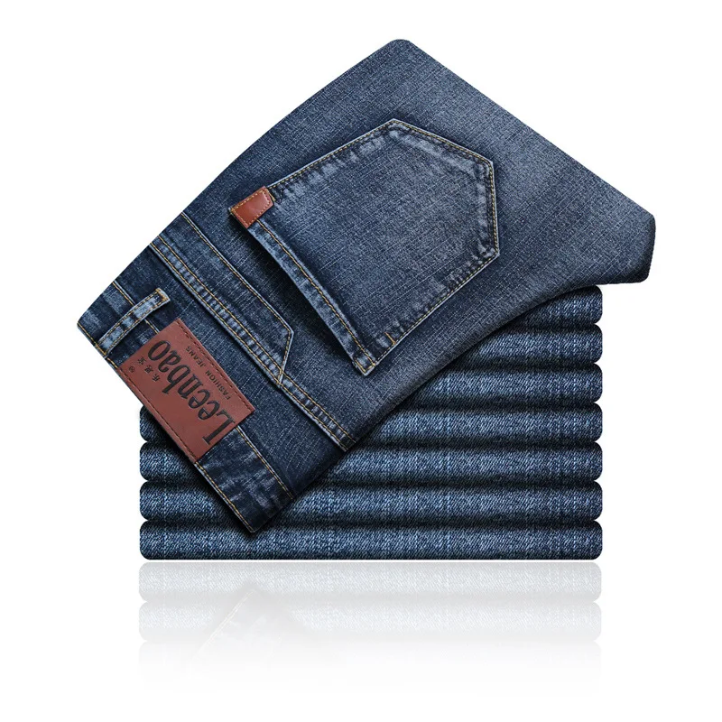 Men's straight slim-fit stretch jeans. Comfortable and stylish for everyday wear. Durable denim pants with a modern look — photo 3