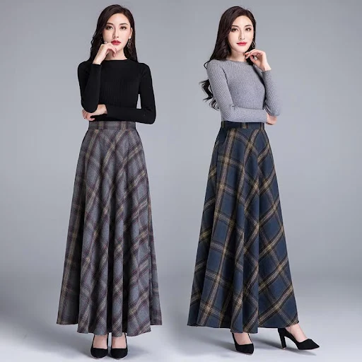 Title 3, Saia xadrez de lã feminina Inverno Estilo Weste...