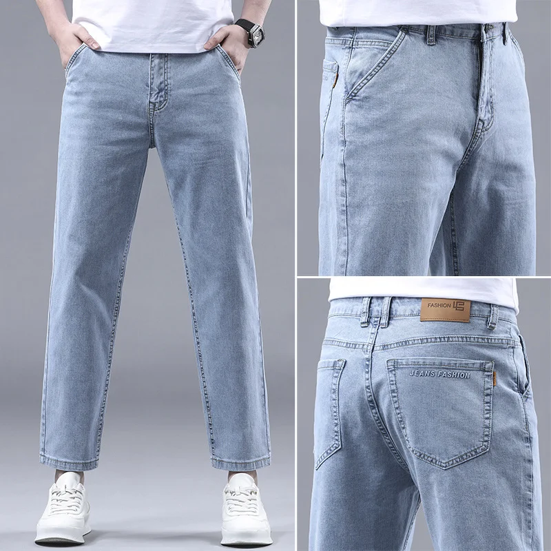 Heren Slim Fit Cropped Jeans Lichtgekleurd Casual Broek Licht en Comfortabel voor een Moderne Look Perfect voor de Zomer — foto 4