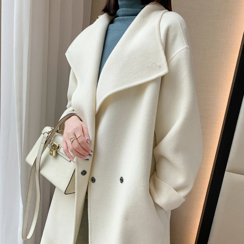 Title 5, White Wool Coat for Ladies Straight Style Elega...