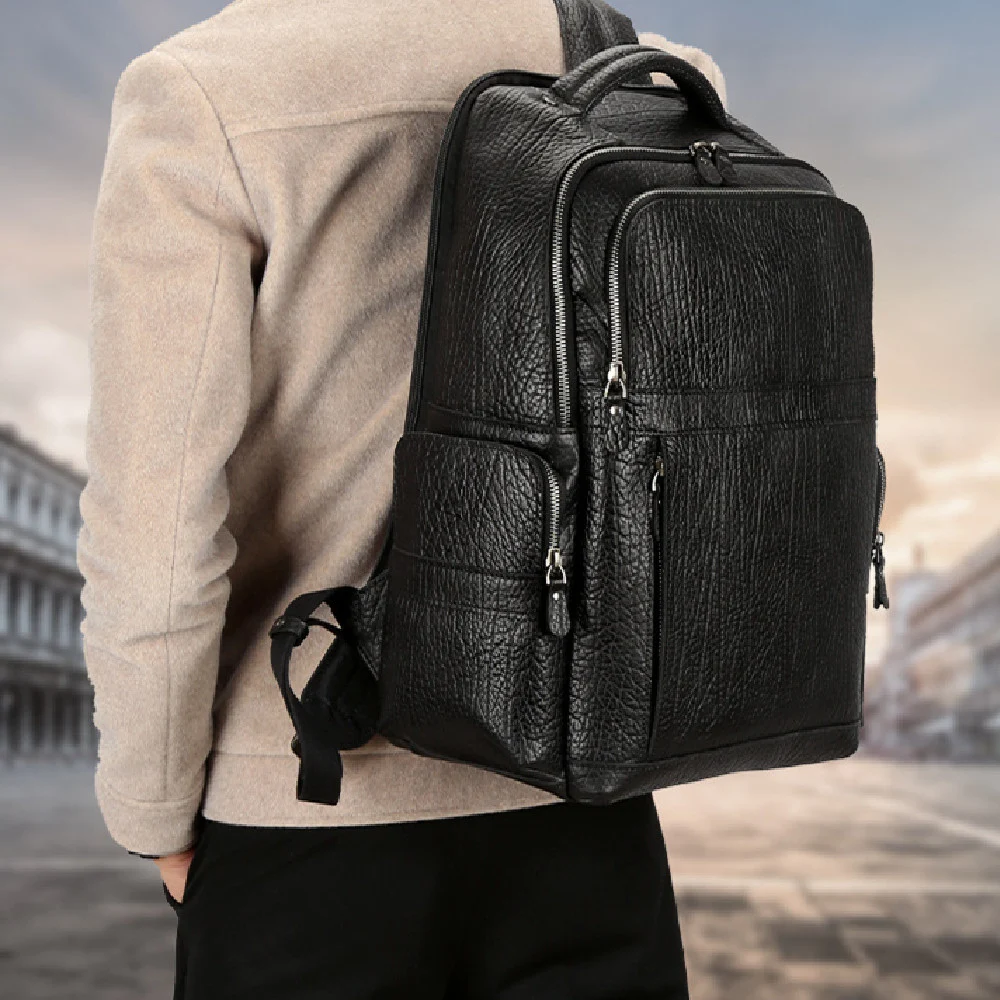 Mochila de couro bovino primeira camada para notebook de 156 polegadas, ideal para homens, resistente e elegante para trabalho e viagens. — foto 6