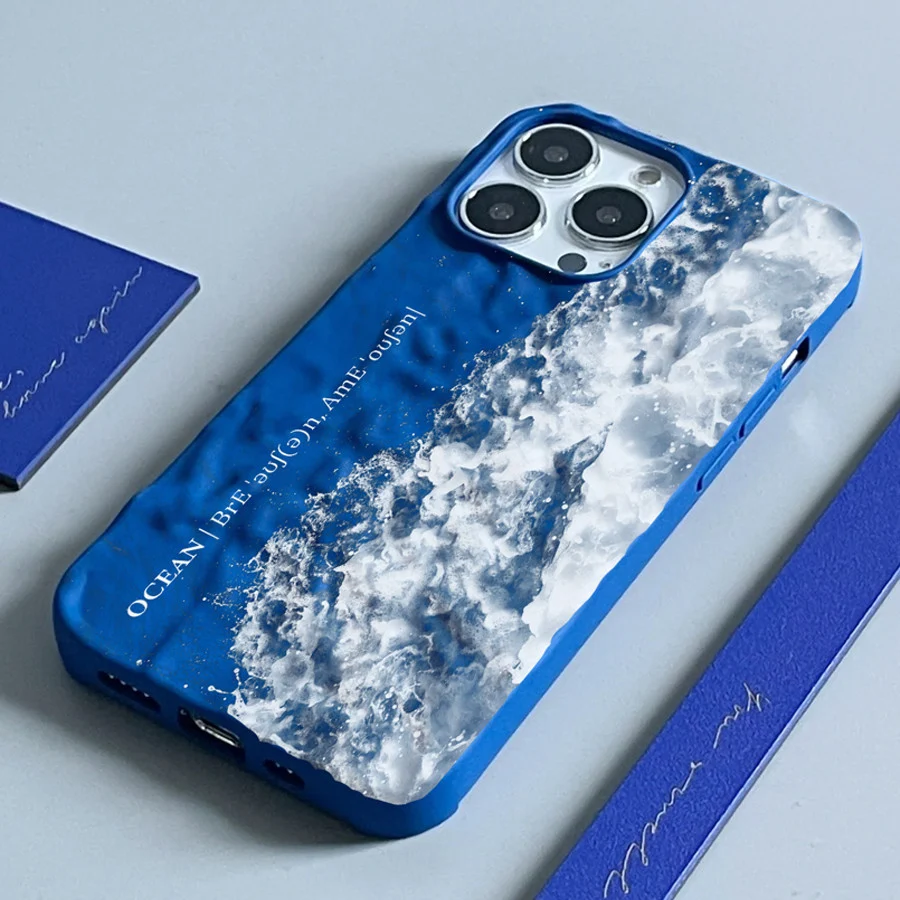 Title 3, Klein Blue Sea Wave Pleated Phone Case Protecto...