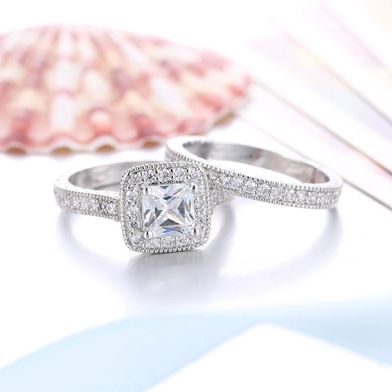 Diamantes europeus e americanos com banho de prata, moda de luxo para casais, broca quadrada, brilho elegante. — foto 2