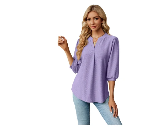 Camiseta holgada de manga larga con jacquard y cuello de encaje en color liso, perfecta para un look elegante y cómodo. — foto 2