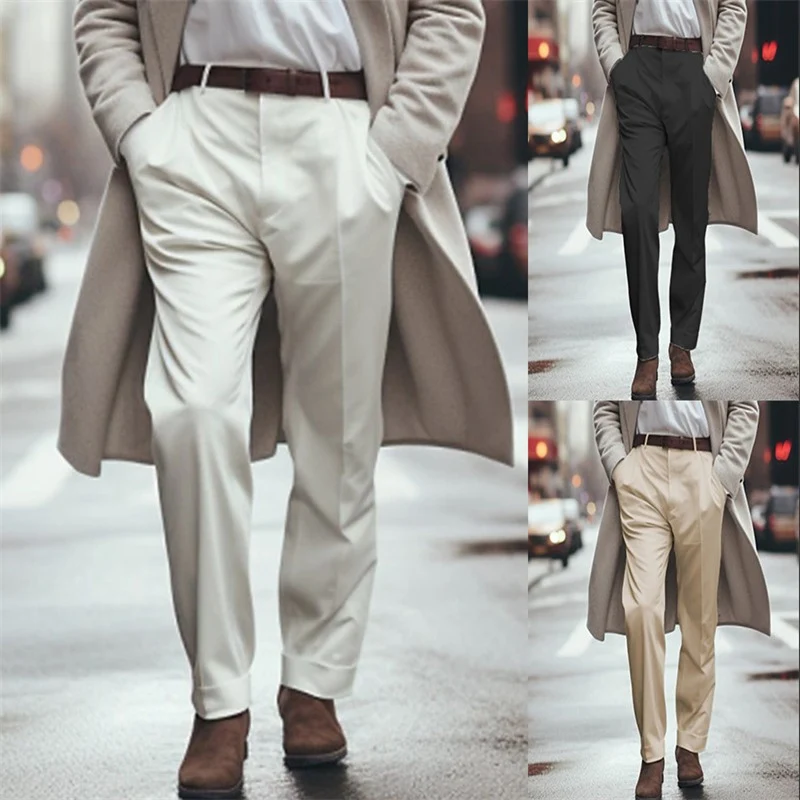 Men's Formal Wear Solid Color Slant Pockets Loose Mid Waist Suit Pants, comfortable and stylish for any formal occasion — photo 11