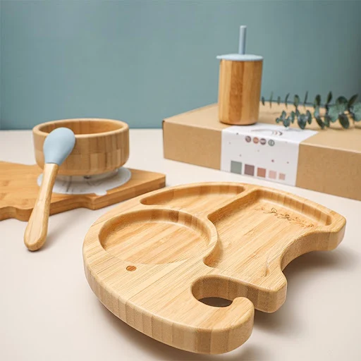 Title 1, Bamboo and Wood Childrens Suction Cup Tablewar...