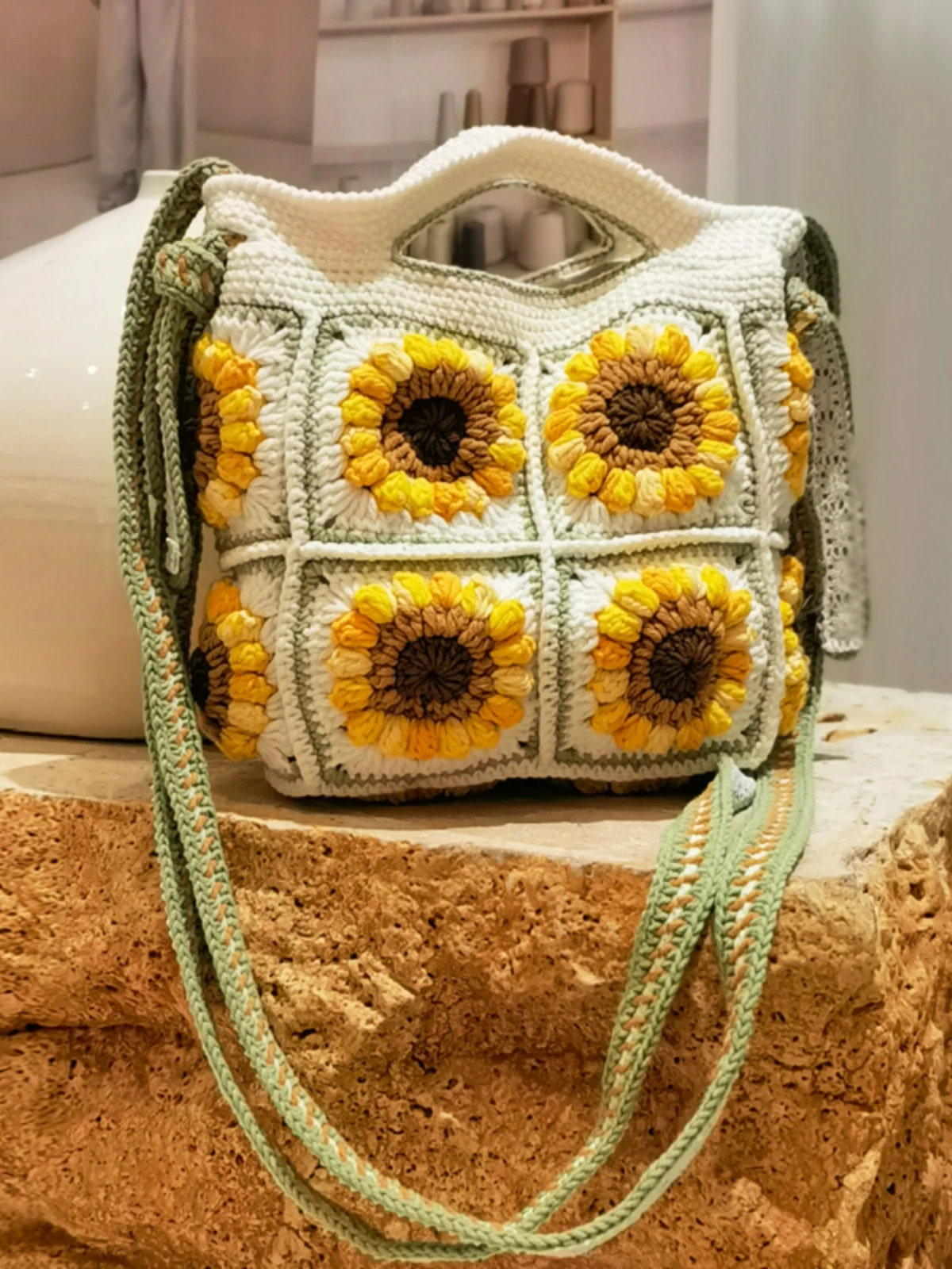 Title 6, Bolsa feminina de crochê de lã, com design de g...