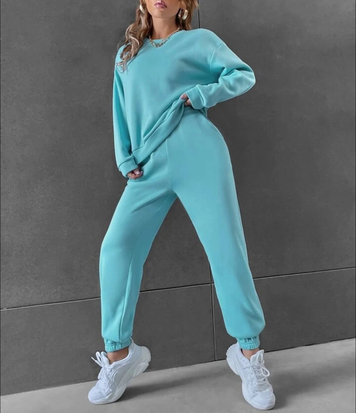 Conjunto Feminino Esportivo Casual Cor Sólida Gola Redonda Manga Longa Conforto e Estilo para Treinos ou Looks Despojados, Perfeito para Você — foto 15