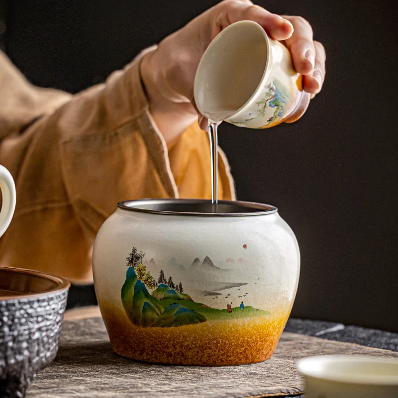 Household Ceramic Tea Utensil Wash Barrel with Lid. Cleans Tea Residue Effectively. A practical and stylish addition to — photo 5